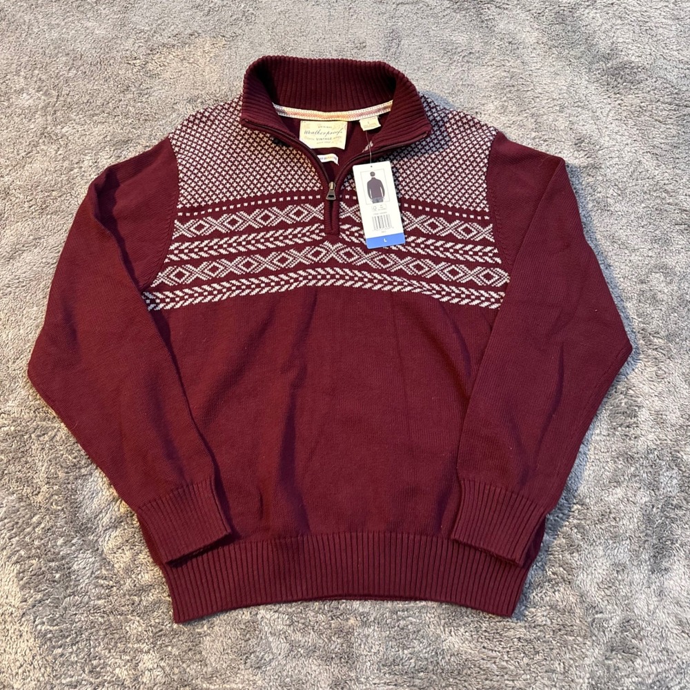 Weatherproof Mens Burgundy 'The Holiday Sweater' Quarter Zip Sweater Size L